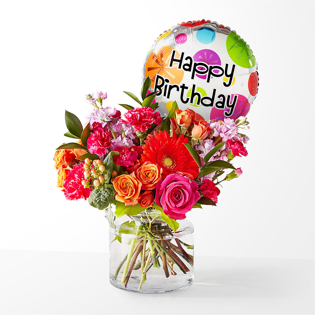 Fiesta Bouquet with Birthday Balloon – CASSIDY'S FLOWERS, Newmarket ON