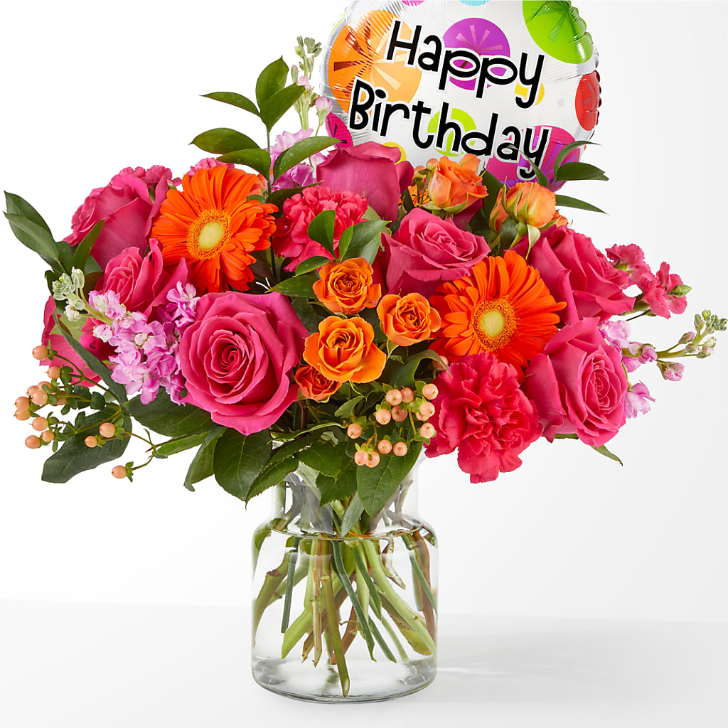 Fiesta Bouquet with Birthday Balloon – CASSIDY'S FLOWERS, Newmarket ON