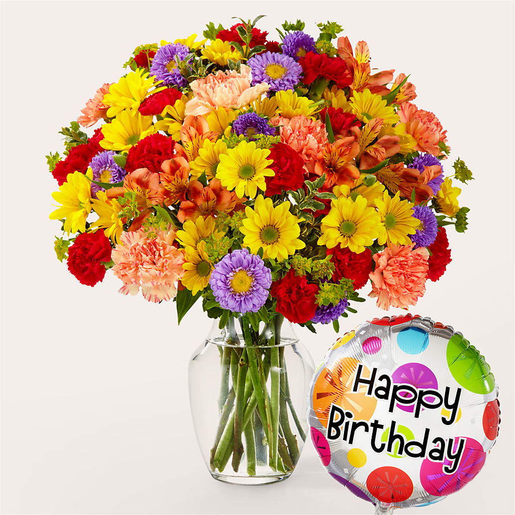 Kaleidoscope Bouquet with Birthday Balloon – CASSIDY'S FLOWERS, Newmarket ON