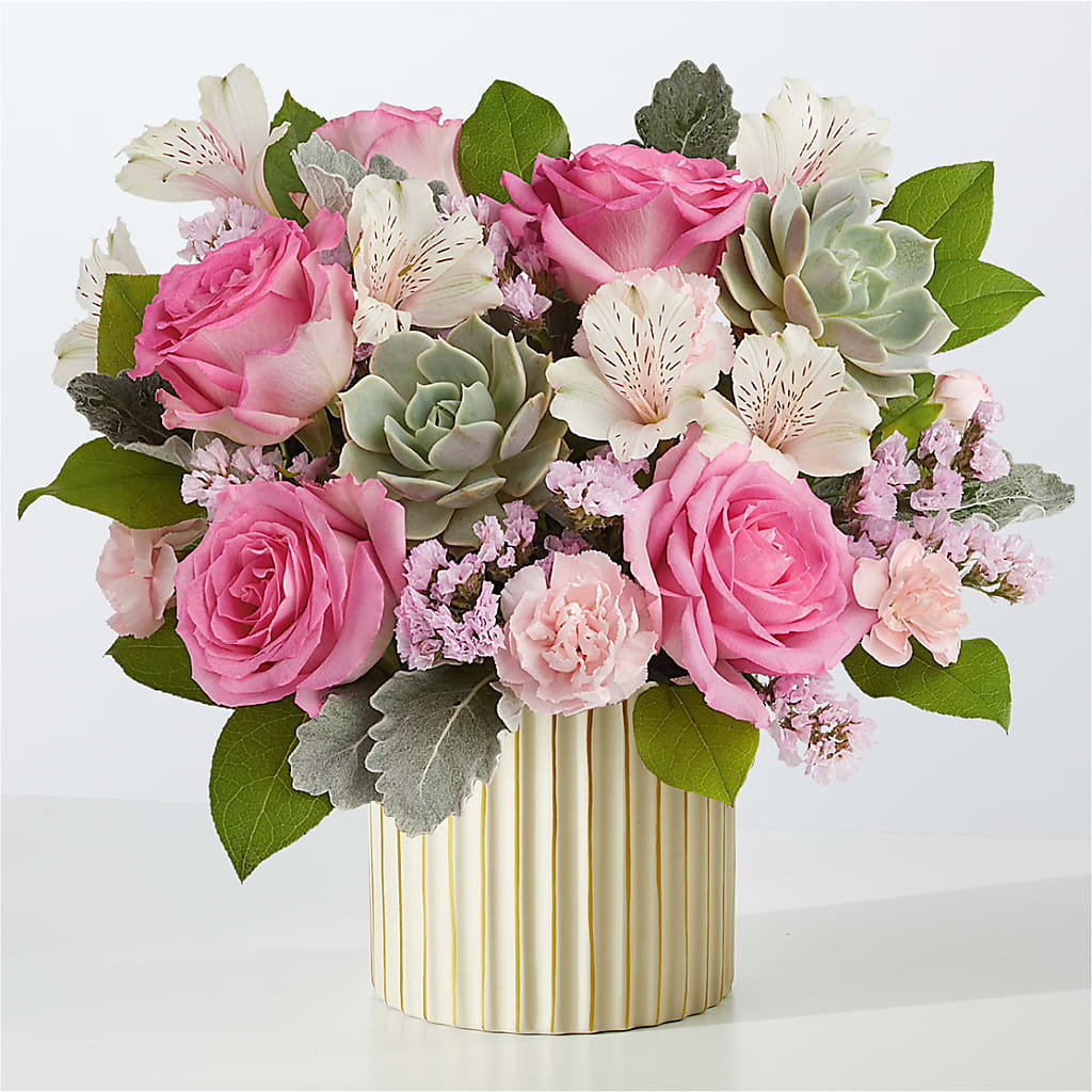 Dusty Rose Bouquet with Ivory Vase – CASSIDY'S FLOWERS, Newmarket ON