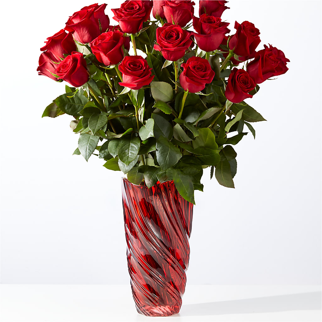 Classic Love Red Rose Bouquet with Luxe Swirl Vase – CASSIDY'S FLOWERS, Newmarket ON