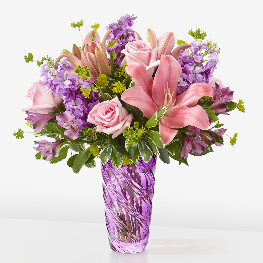 Precious Petals Bouquet with Luxe Swirl Vase – CASSIDY'S FLOWERS, Newmarket ON