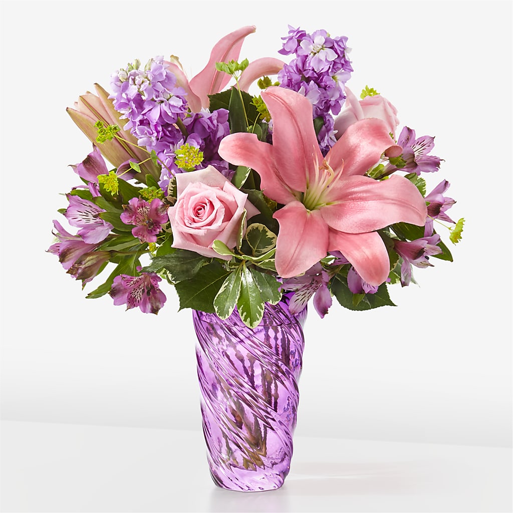 Precious Petals Bouquet with Luxe Swirl Vase – CASSIDY'S FLOWERS, Newmarket ON