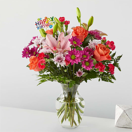 Bouquet Lumière de ma vie et décoration « Joyeux anniversaire »