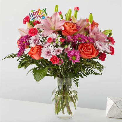 Bouquet Lumière de ma vie et décoration « Joyeux anniversaire »